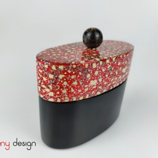 Oval black lacquer box with eggshell details, red cap/Size S